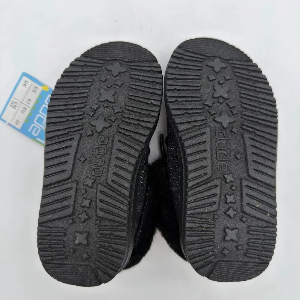 Hey Dude Britt Sparkling Total Black Glitter Cozy FauxFur Casual Shoes Toddler 7